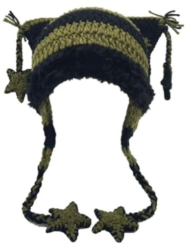 Y2K Beanies Y2k Beanie für Damen, Gothic-Strickmütze, Grunge-Häkelmützen für Damen, Zubehör, Schwarz Grün, Medium