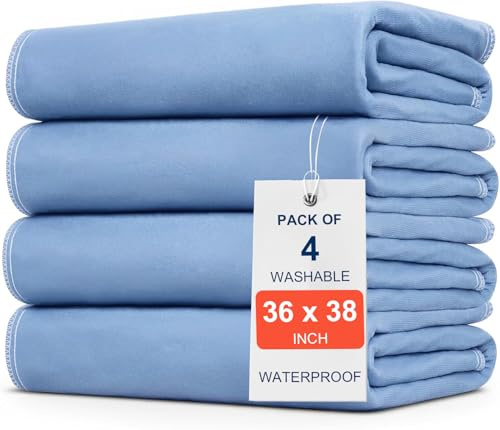 4 Pack 36 x 38 Large Absorbency Incontinence Bed Pads - Quick Drying Washable and Reusable Underpads for Kids, Adults, Elderly Dogs and Pets, Pee Mattress Protective Pad for Bed, Couch, Sofa, Floor