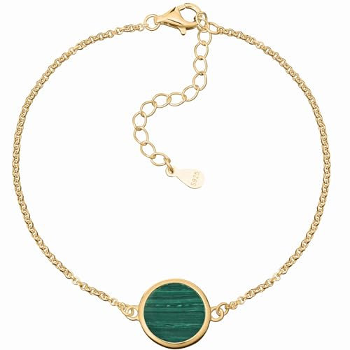 miyou Damenarmband aus 925er Silber für das Handgelenk mit Malachit - Vergoldetes Armband – Silberarmband - Armband mit einem Stein - Zartes Armband für Frauen und Mädchen