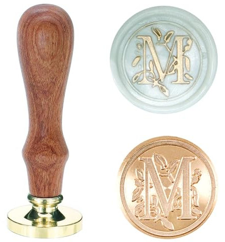 Poemluve Siegelstempel mit Buchstaben M 25mm Vintage Wachs Siegel Stempel Set mit Holzgriff für Geschenke, Verpackung, Grußkarten, Einladungen, DIY (Buchstabe M)
