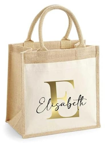 minimutz Jutetasche mit Monogramm Buchstabe - Personalisierte Geschenktasche mit Name Initiale - Tasche Baumwolle Muttertag Geburtstag Dankeschön
