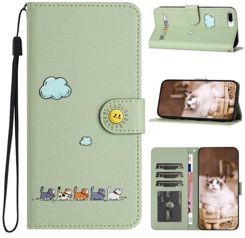 FMPCUON Handyhülle für iPhone 6 Plus/7 Plus/8 Plus Hülle, Premium Leder Flip Klappbare Stoßfeste [Magnetische] [Standfunktion] [Kartenfächern] Schutzhülle Tasche für - Grün