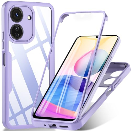 Hensinple Für Redmi 13C Hülle,360 Grad Schutz hülle für Xiaomi Redmi 13C 4G / Xiaomi Poco C65 Case mit Displayschutz, Poco C65 Schutzhülle Stoßfest, Redmi 13C Schutz Vorne und Hinten (Violett)
