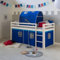 Homestyle4u Kinderbett Weiß 90 x 200 cm Holz Hochbett mit Vorhang blau Leiter Tunnel Lattenrost Matratze