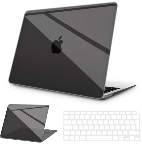 NPUOLS Custodia Protettiva per MacBook Air 13 Pollici Cover 2021 2020 2019 2018 Modello A2337(M1) A2179 A1932, Rigide Custodia e Ultra Sottile TPU UE Tastiera Cover (A2337 A2179), Nero Cristallo