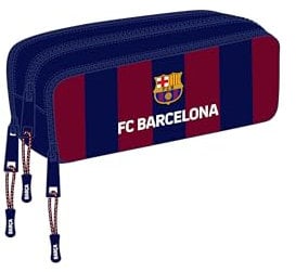Safta F.C. Barcelona - Dreifach-Federmäppchen für Kinder, ideal für Kinder im Schulalter, bequem und vielseitig, Qualität und Widerstandsfähigkeit, 21 x 8 x 8 cm, Marineblau/Granat, Marineblau/Granat,