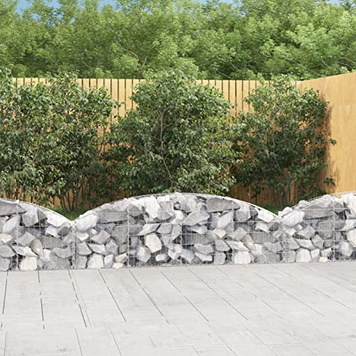 Homgoday Gabione mit Hochbogen Steinkorb Drahtkorb Gabionenwand Gabionenkorb Verstärkte Gabionen Zaun Steingabionen Gabionen Wand 200x30x40/60 cm Verzinktes Eisen