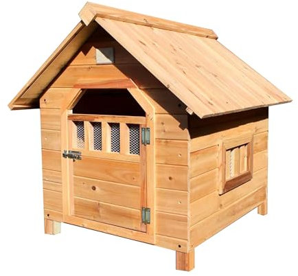 Dog House Outdoor Wooden Dog Cage With Window And Door Weatherproof & Windproof Dog Kennel Easy To Assemble For Small Medium And Large Pets(Size:Small)