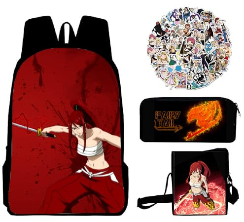 Jilijia Fairy Tail Rucksack, Anime, Natsu, Dragneel, Lucy Heartfilia, Tagesrucksack, Schultasche, Gurei Soruju Cartoon, Sporttasche, Lunchtasche, 3-teiliges Set, Typ 10, 40x30x13cm