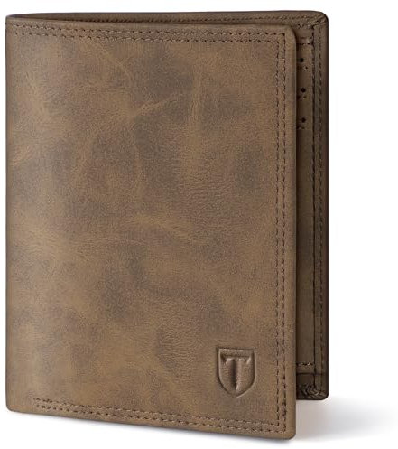 TENBST Portefeuille Homme, Porte Monnaie en Cuir avec Blocage RFID, 11 Porte Carte Crédit,Portefeuille pour Homme avec Poche à Monnaie (Marron)