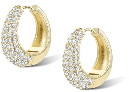ALEXCRAFT Chunky Zirkonia Ohrringe Gold Creolen Klein 14K Dicke Goldene Ohrringe Damen Gold Hoop Earrings für Frauen Freundin Mama