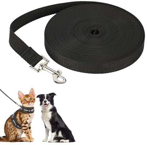 10 m Correa Larga Perro, Correa Perro Larga Negro Adiestramiento Correa de Fuerte Ajustable con Mosquetón Cuerda Resistente para Mascota Camping Paseo Entrenamiento