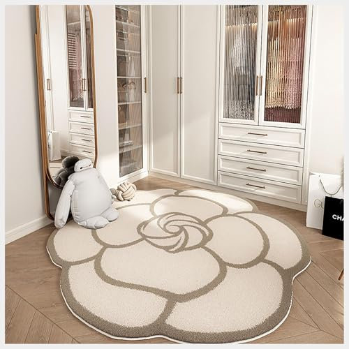 Beige und Schwarz Floral Kamelie Bereich Teppich Wohnzimmer Bad Eingang Fußmatte Blume Form Vintage Teppich,5,100 * 100cm