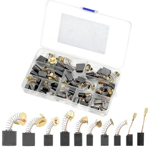 QWORK® Kit de repuesto de 40 cepillos de carbono para motor eléctrico, con 10 tamaños para cepillos de carbono, compatible con taladros, sierras, amoladoras y más
