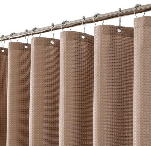meioro Rideau de Douche Beige, Anti Moisissure Waffle Tissu Texturé Lourd Rideaux avec 12 Crochets, 180 x 240cm Imperméables Drap de Douche de Luxe en Tissu Lesté pour Salle de Bain, BaigGrise