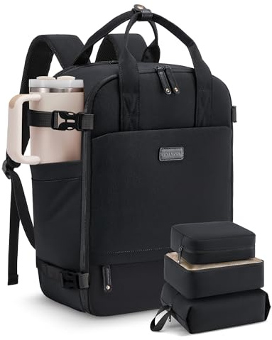 LOVEVOOK Handgepäck Rucksack Flugzeug, Reiserucksack Damen Groß 17.3 Zoll Laptop Travel Backpack Women Weekender Reisetasche Wasserdicht Carry On Cabin Luggage Bag für Business Reise Urlaub, Schwarz