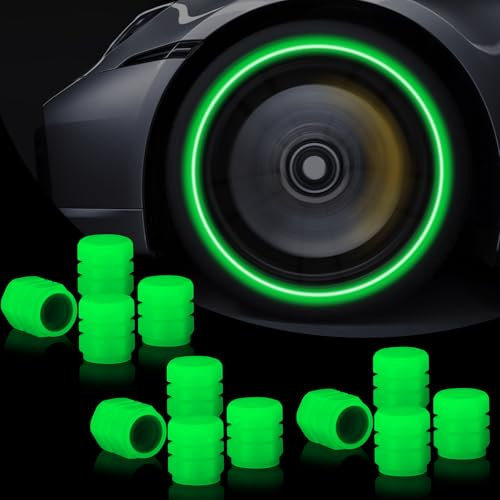 12 Stück Auto-Reifen-Staubkappen, fluoreszierende Auto-Reifen-Ventilkappen für gewöhnliche Autos, SUVs, Motorrad, LKW, Fahrrad-Dekoration (grün)