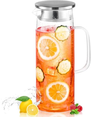 MS WGO Borosilicate Glass Water Jugs, Water Pitcher with Lid Fridge Door,Fridge Water Carafe for Hot Cold Water Ice Tea Wine Coffee Milk Juice Beverage 1500ML/52.79OZ