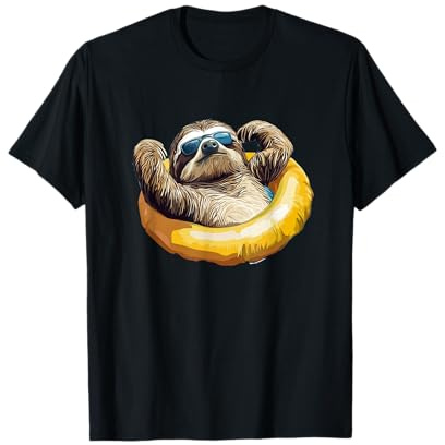 Gelber Poolring mit Sonnenbrille Faultier Kostüm für Sommer T-Shirt