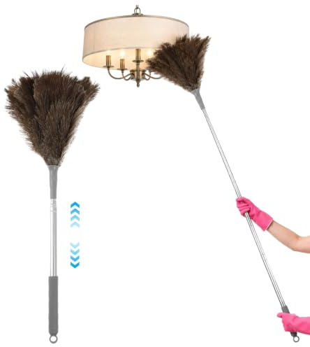 Extendable Ostrich Feather Duster, 230 cm Telescopic Handle[7-90.55in] | Reusable Long Feather Duster, Cleaning Cobweb, High Ceilings, Doorways, Skirting, Cupboards, Chandelier, Glass (90.55 inch)