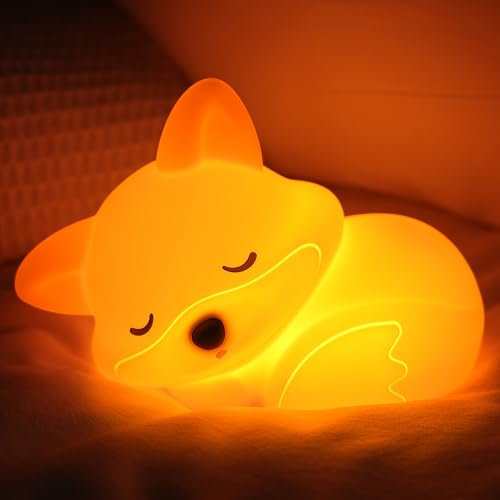 YuanDian Fuchs Nachtlicht, Süße Fox Silikon Lampe, wiederaufladbare dimmbare Timer Bedside Touch Nachtlicht Deko fürs Kinderzimmer, Geschenk für Baby Kinder