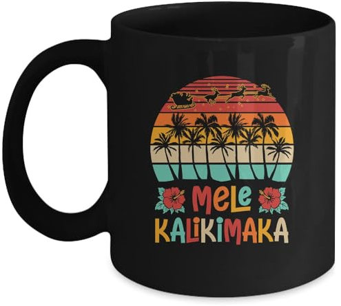 Coffee Mug, Mele Kalikimaka Retro Hawaiian Christmas Family Vacation Tea Cup Funny Ceramic Cup Coloured Personalised Mug for Office Anyone Work 330ML