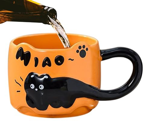 Biniveil Taza De Té Con Gato | Taza De Desayuno Apilable - De Cerámica Decorativa Divertida Para Café Vajilla Cocina Mujeres Niñas Adultos