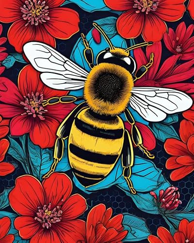 GEEHEIY Paint by Numbers for Adults, Bee Flower Painting Kits, 16 x 20 Inch | DIY Acrylic Painting Craft for Beginners, Relaxing Stress Relief Craft, Botanical Wall Decor, Nature Home Decor, Gift Idea