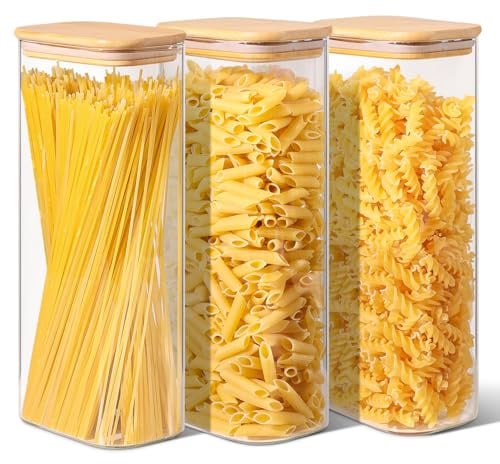 ComSaf Vorratsgläser Glasbehälter für Spaghetti 2,1 L, 3er Set, Rechteckig | Vorratsdosen, Spaghetti, Mehl, Cornflakes, Nudeln, Küchenvorrat, Speisekammer und Vorratsschrank