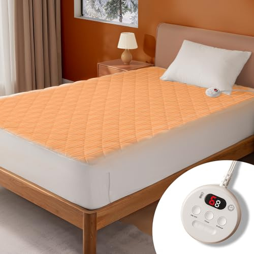 COZYTY Double Heated Mattress Topper 190×137cm, Energy Efficient Electric Blanket, Fast Heating Underblanket, 6 Heat Settings & 10H Auto-Off Timer, Overheat Protection, Machine Washable, White