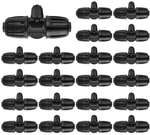 TOROKOM Set di raccordi a T bloccati con barb, connettore per irrigazione a goccia 1/2 su 1/4 (12/16 mm su 4/7 mm), connettore a 3 vie con barb per sistemi di irrigazione (20 pezzi)