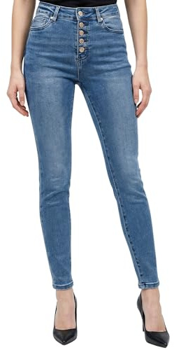 Tazzio Damen Jeans Skinny Fit, High Waist, Stretch, goldene Knopfleiste F136