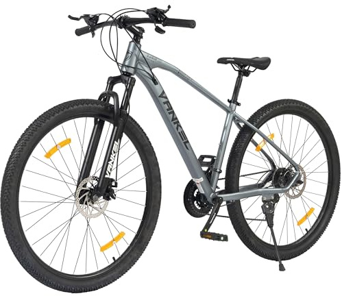 PVY Mountainbike 29 Zoll für Herren und Damen, 21-Gang Kettenschaltung von Tourney, mechanische Scheibenbremsen, Aluminiumrahmen, Federgabel, Breitreifen, Hardtail-MTB, Grau
