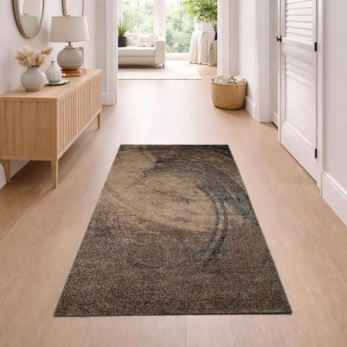 Teppich-Traum Moderner Teppich Kreisdesign Braun Beige Weich 80x150 cm | Weich und pflegeleicht, strapazierfähig, formstabil, langlebig, für Fußbodenheizung und Saugroboter geeignet