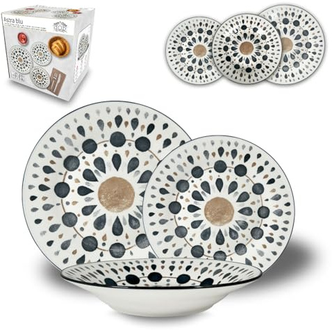 Arca Servizio Piatti 18 Pezzi Astra, Set Tavola per 6 Persone con Piatti Piani, Fondi e Dessert Decorati (BLU)