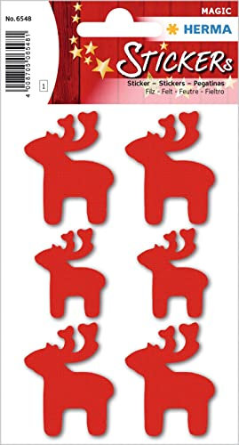 HERMA 6548 Aufkleber Elch klein groß, 6 Stück, Weihnachten Sticker aus Filz mit Hirsch Tiere Motiv, Kinder Etiketten für Weihnachtsdeko Geschenke Adventskalender Winter Dekoration Briefe DIY Basteln
