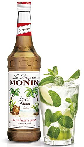 MONIN - Sirop Saveur Rhum - Sans Alcool - Pour Mojito, Pina Colada et Autres Cocktails Sans Alcool - Arômes Naturels - Bouteille en Verre - 70 cl