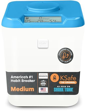 Kitchen Safe mit Zeitschloss-Container (Medium), Zeitschloss-Box für Handys, Snacks und andere unerwünschte Versuchungen (blauer Deckel + 13.97cm weißer Behälter mit Zugangsöffnung)