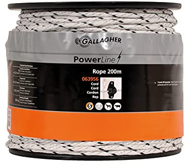 200 m Gallagher Weidezaunseil PowerLine Cord (weiß) - Elektrozaunseil - Geeignet für Pferde, Rinder - Reißfestigkeit: kg - UV-stabil und lange Lebensdauer - Ausgezeichnete Sichtbarkeit