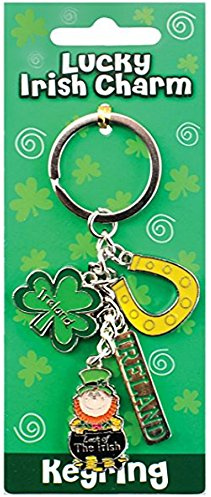 Irish Style Charm Keychain With Horseshoe, Shamrock & Leprechaun In Pot Of Gold