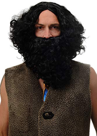 WIG ME UP - 8115-A+B-P103 Perücke Bart Vollbart Set Schwarz Eremit Einsiedler Wilder Prophet Moses Räuber Noah