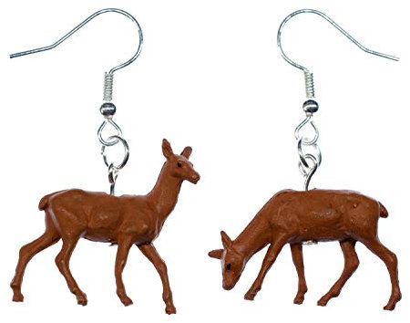 Miniblings Reh Ohrringe Hänger Waldtier Tiere Rehe Rehkitz Hirsch Damwild Natur - Handmade Modeschmuck I Ohrhänger Ohrschmuck versilbert