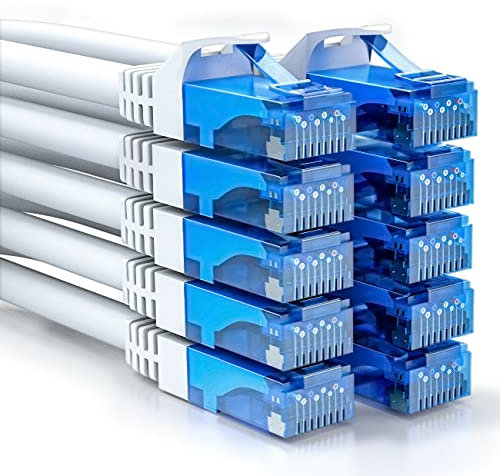 deleyCON 10x 0,5m CAT6 Juego de Cables de Red - Corto 50cm U-UTP RJ45 CAT-6 LAN Cable Patch Cable Ethernet DSL Switch Router Módem Repetidor Patch Panel - Blanco