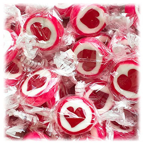 Kywië Herzbonbons zu Hochzeit Taufe Kommunion 500g Großpackung - handgewickelte Rocks-Bonbons mit Herz - Tischdeko, Nascherei, Gastgeschenke zur Deko, Süßigkeiten - in Rot