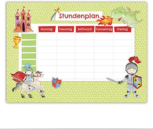 Papierdrachen Stundenplan DIN A4 Block - Motiv Ritter - beschreibbar und ideal als Geschenk für die Schule - Terminkalender und Wochenplan - von Papierdrachen