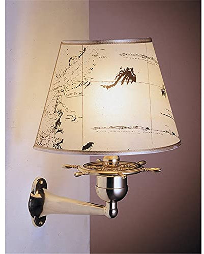 Licht-Erlebnisse Echte Messing Wandlampe Papier Lampenschirm mit maritimer Deko H:33cm VELIERO Wohnzimmer Flur