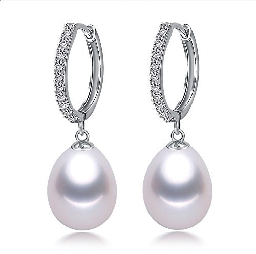 Kim Johanson Damen Perlenohrringe *Nora* aus 925 Sterling Silber mit echten weißen Süßwasser Perlen & Zirkonia Steinchen Ohrhänger inkl. Schmuckbeutel