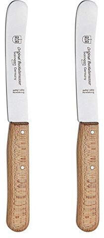 RÖR Küchenmesser/Brotzeitmesser - Buckelsmesser Set 2-teilig mit Glattschliff - rostfrei mit Buchenholzgriff - Länge: ca. 22 cm - Made in Germany/Solingen