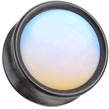 beyoutifulthings Ohr-Plug Opal-Stein Eben-Holz Ohr-Piercing Ohr-Schmuck Tunnel Sattel-Verschluss 12mm