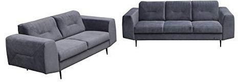 MOEBLO Polstergarnitur Sofa 3 Sitzer 2 Sitzer Sofa Couch Garnitur Stoff Samt (Velour) Glamour Wohnlandschaft - Treviso (Dunklegrau)